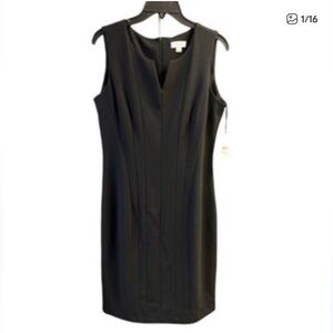 Calvin Klein Black Sheath Dress with Split Neck